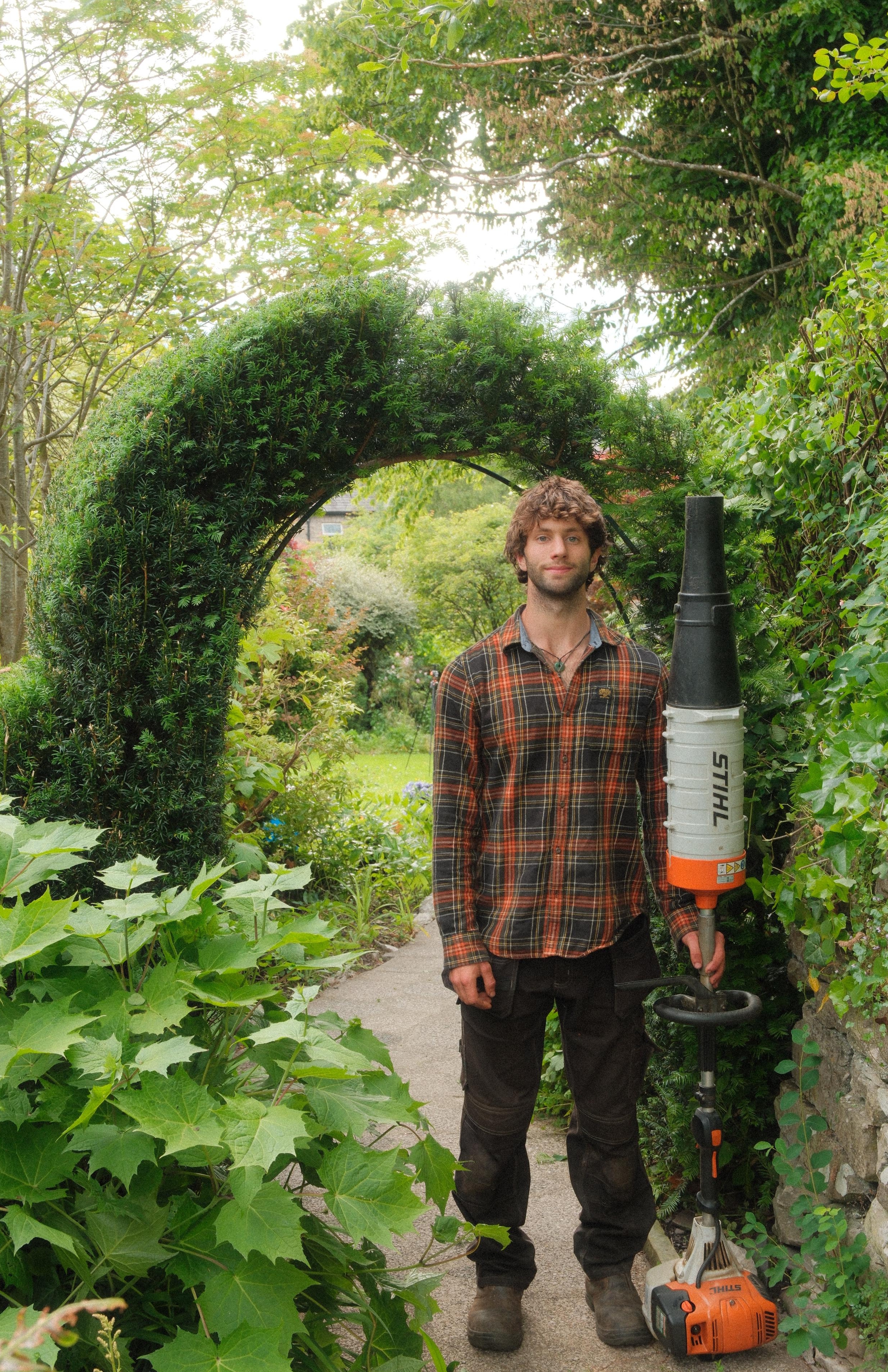 Ollie with a leaf blower